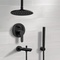 Black Tub and Shower Faucet Set with Handheld and Ceiling Shower Head